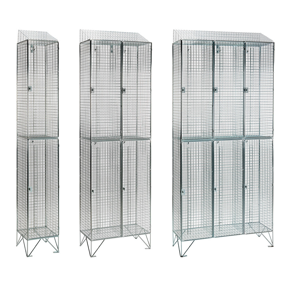 Stainless steel wire mesh lockers with sloping top