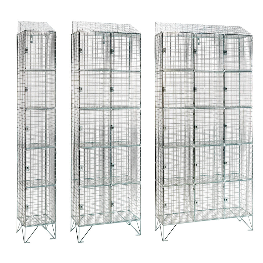 Stainless steel wire mesh lockers with sloping top
