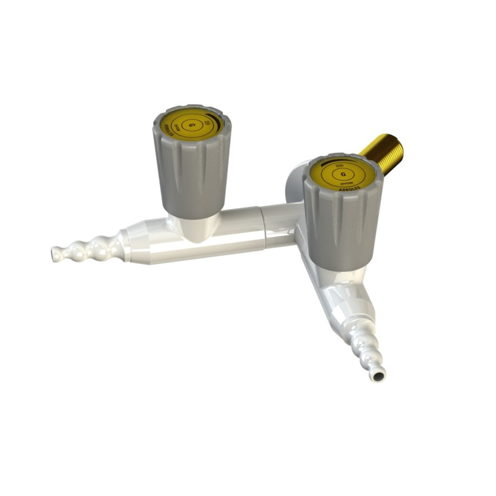 White and grey gas tap with two valves