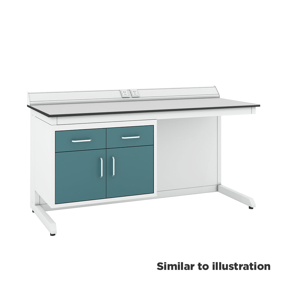 Laboratory workbench and storage range with Trespa® TopLab® PLUS worktops
