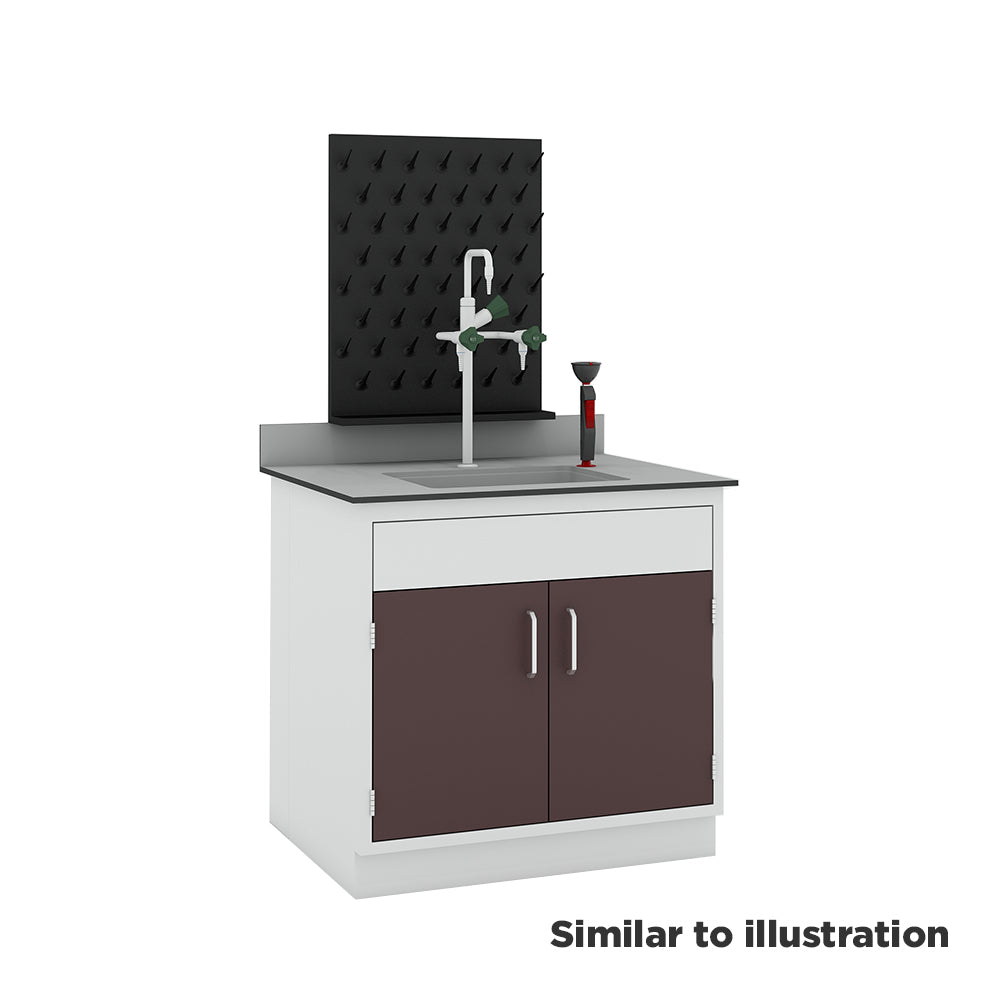 Laboratory sink and storage bench with Trespa® TopLab® PLUS worktop