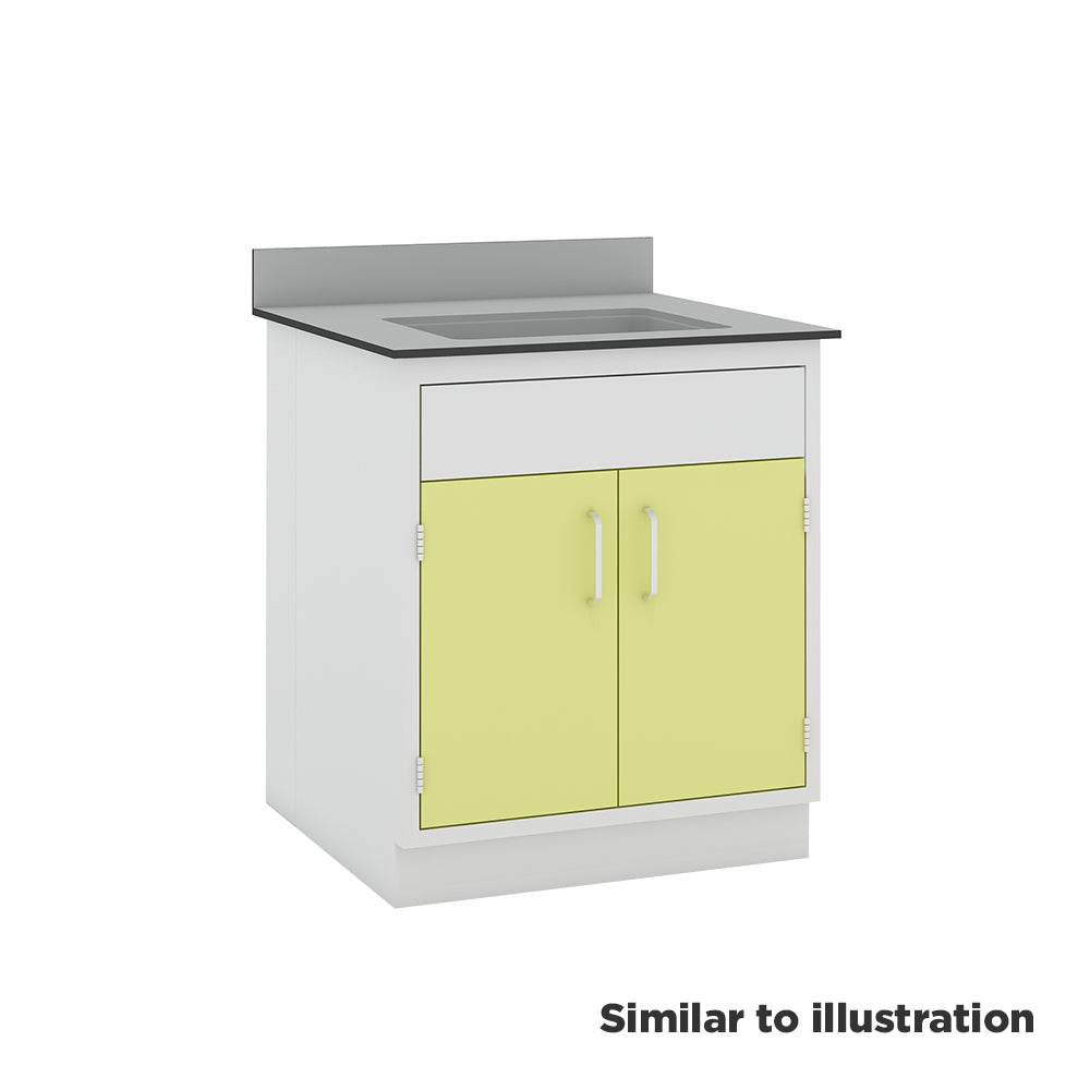 Laboratory sink and storage bench with Trespa® TopLab® PLUS worktop