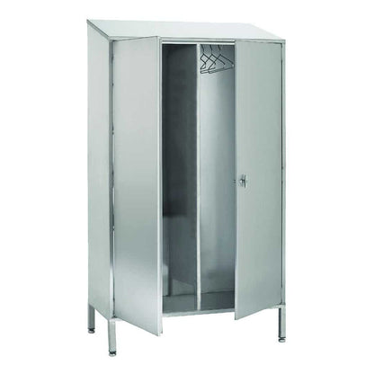 Stainless steel cupboard with garment rail and shelves