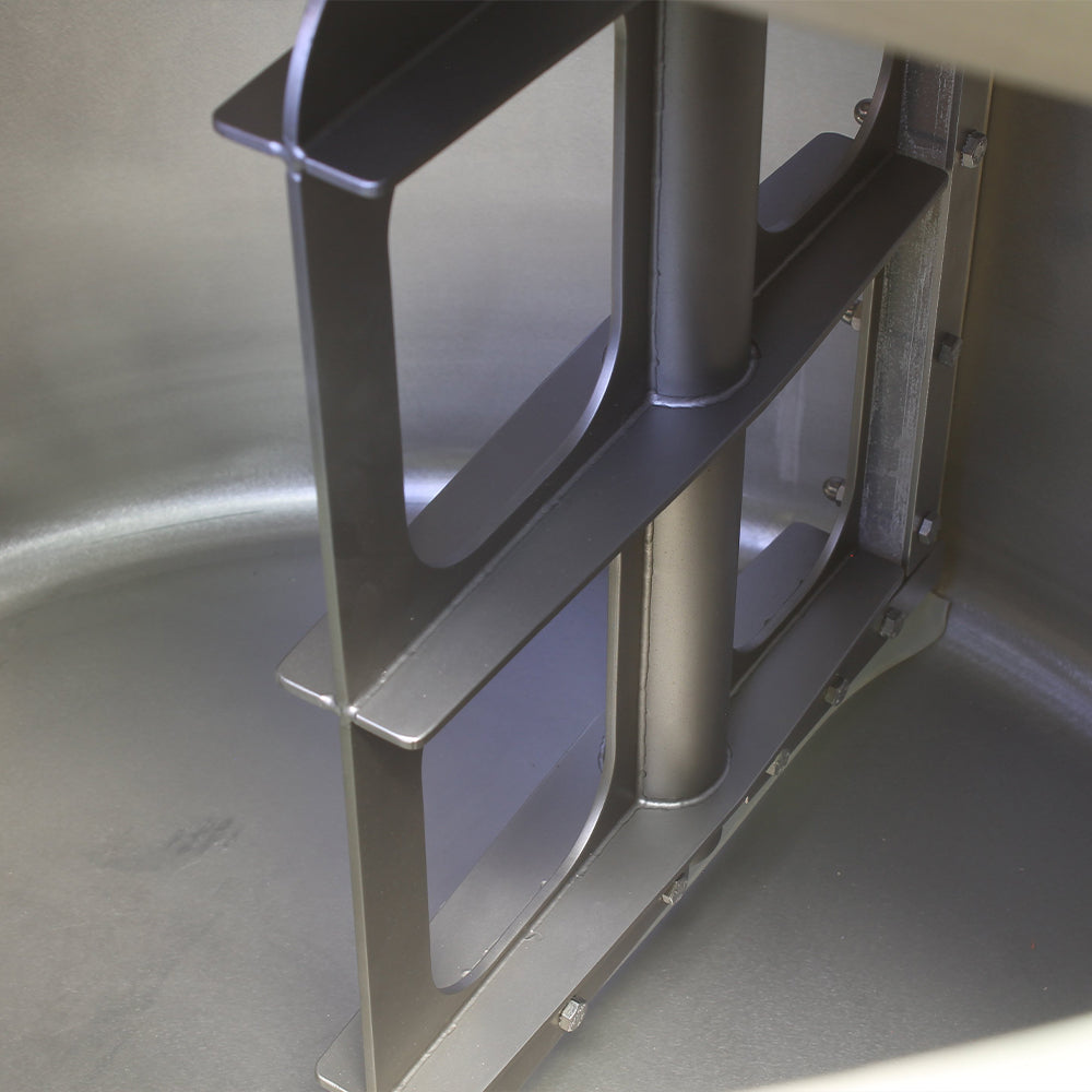 Mobile electric commercial boiling pan with indirect heat and pneumatic stirrer, 400L