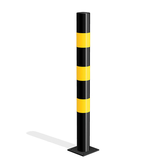 Mild steel black and yellow bollard (bolt down)