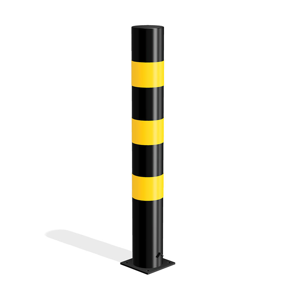 Mild steel black and yellow bollard (bolt down)