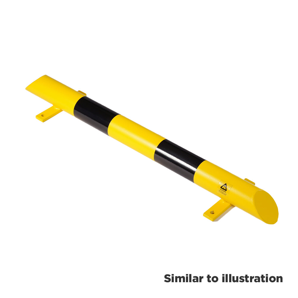 Mild steel black and yellow low level capped end protection barrier, bolt down
