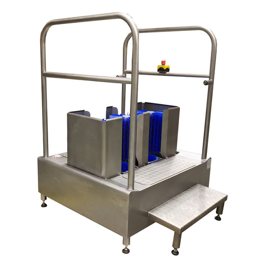 Motorised walk through boot washer