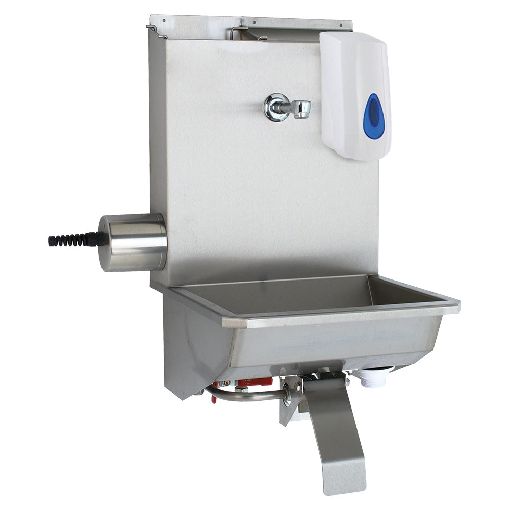 Steriliser with wash trough and soap dispenser