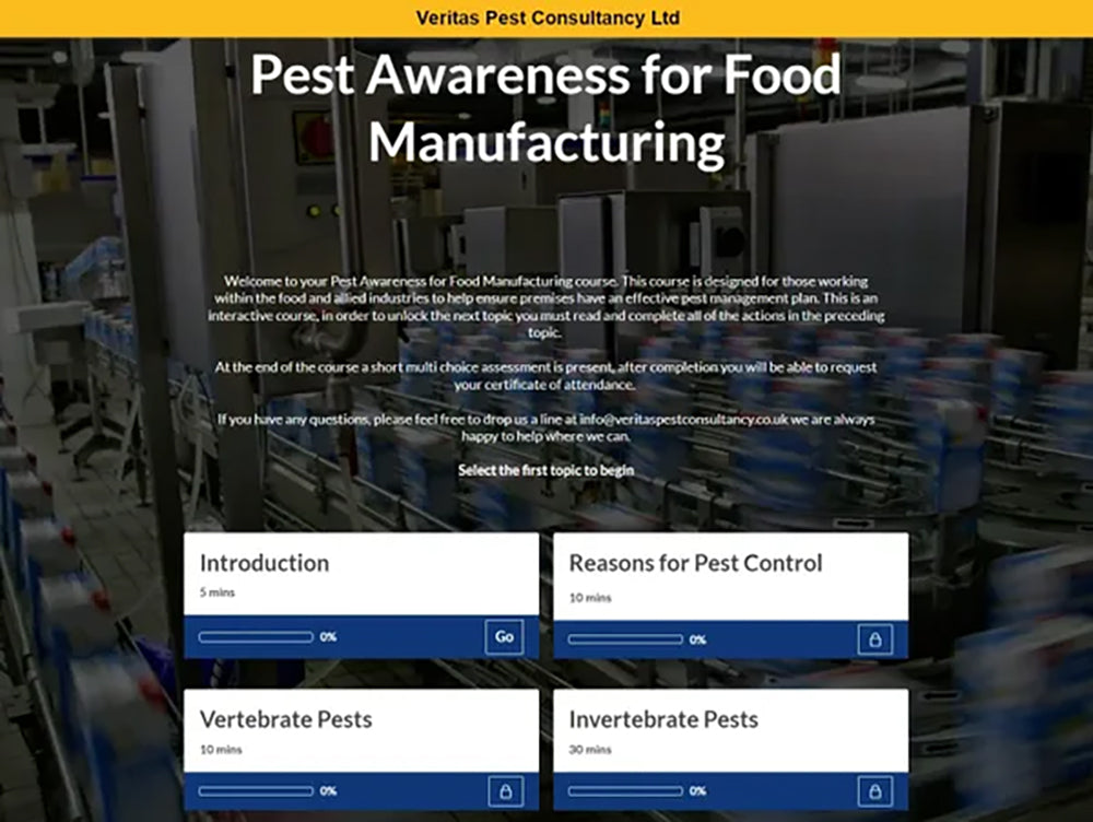 Pest awareness for food manufacturing online training course