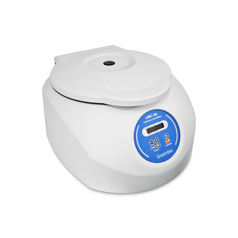 White centrifuge with blue display on a white background