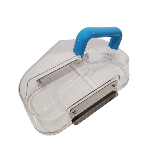 Clear plastic lid with blue handle