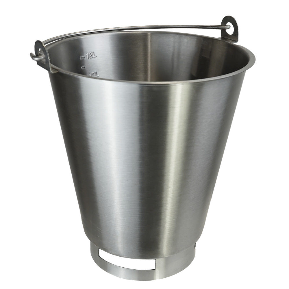 Stainless steel tapered bucket with standing rim