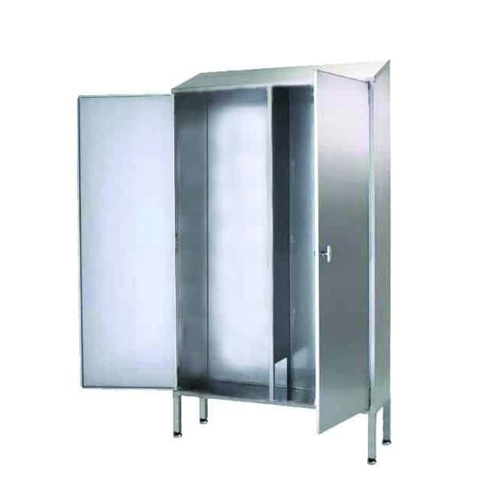 Stainless steel janitorial cupboard with shelves