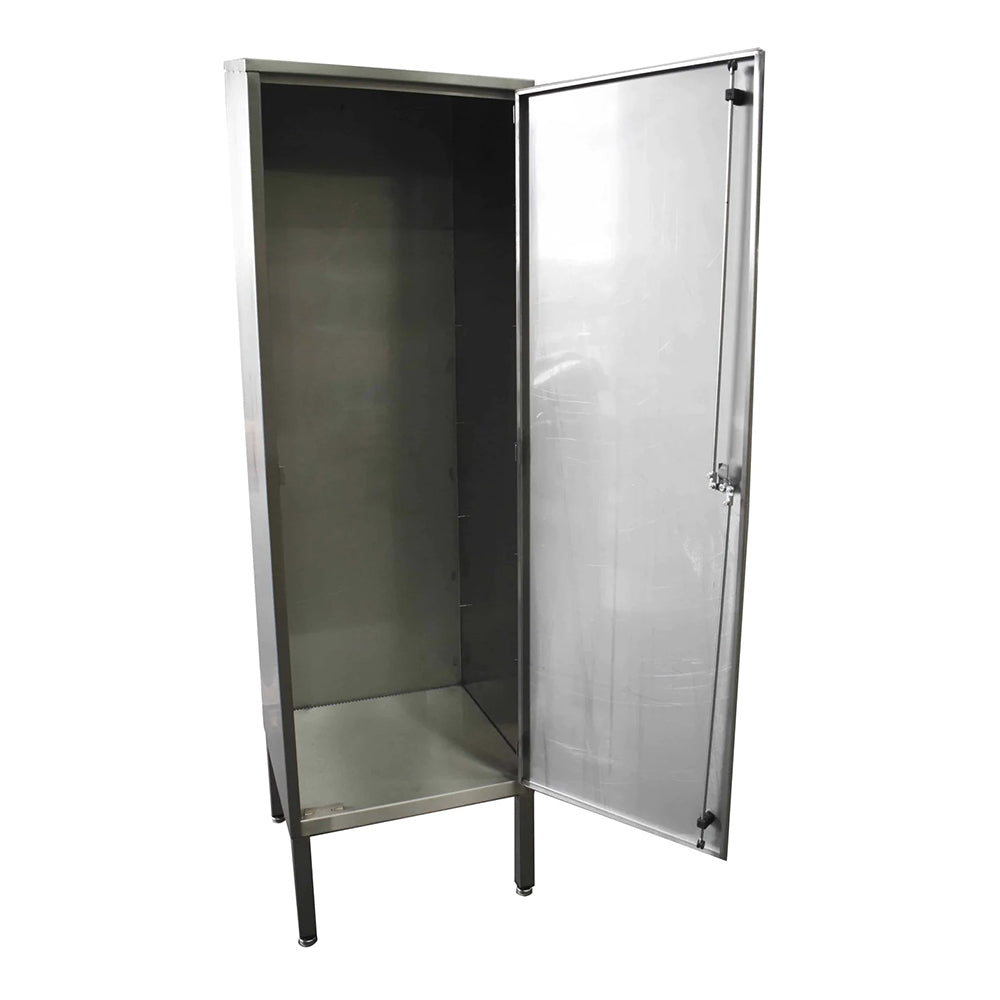 Stainless steel tall storage cupboard with shelves