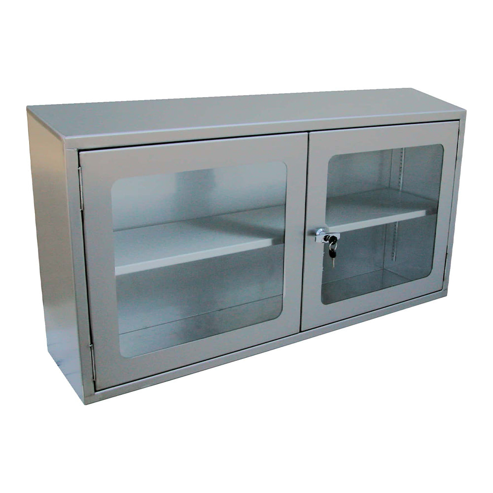 Hinged lockable wall cupboard with vision panel
