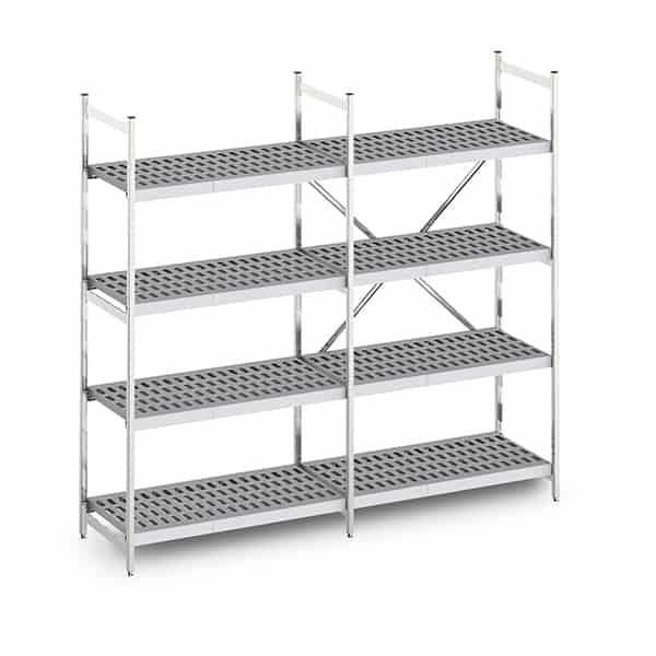 Aluminium modular shelving unit with polymer louvred shelves