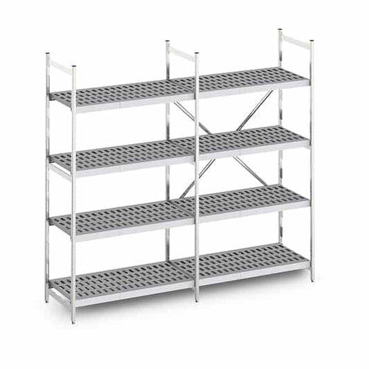 Aluminium modular shelving unit with polymer louvred shelves