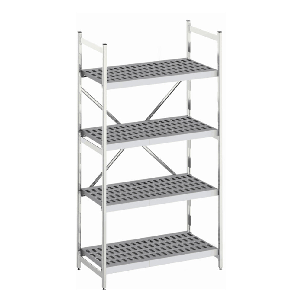 Aluminium modular shelving unit with polymer louvred shelves