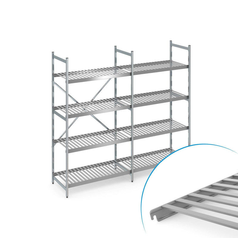 Aluminium slatted modular shelving unit