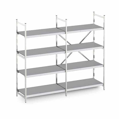Aluminium modular shelving unit with polymer solid shelves