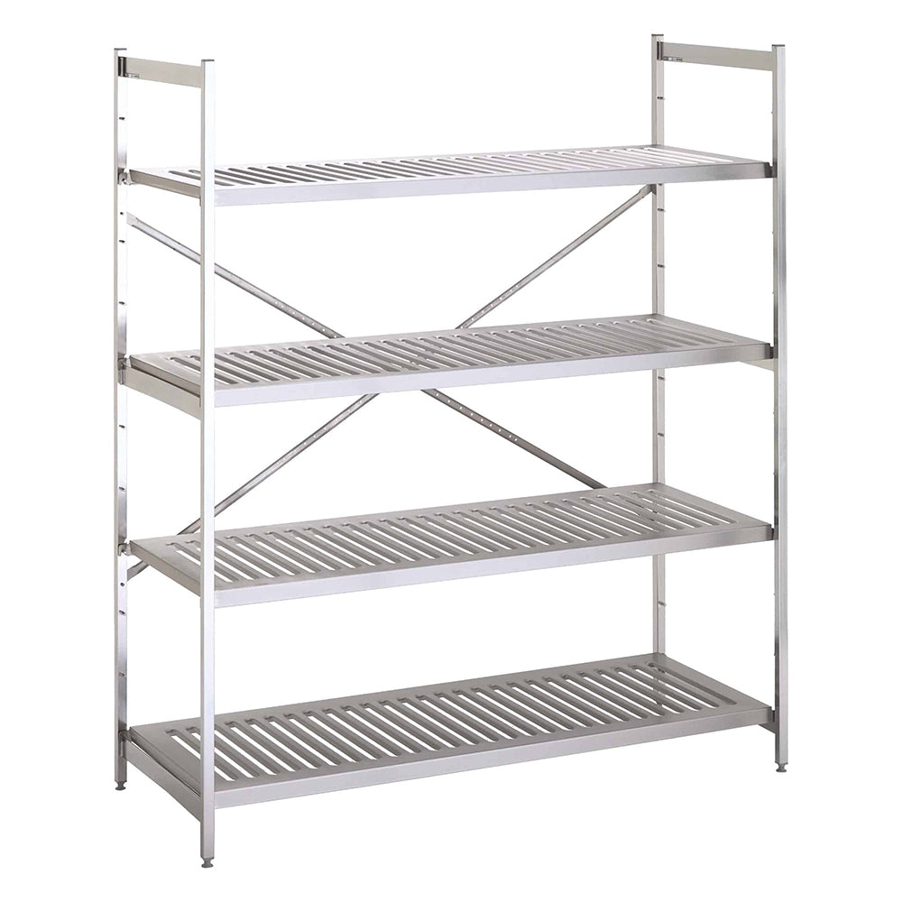 Stainless steel slatted modular shelving unit