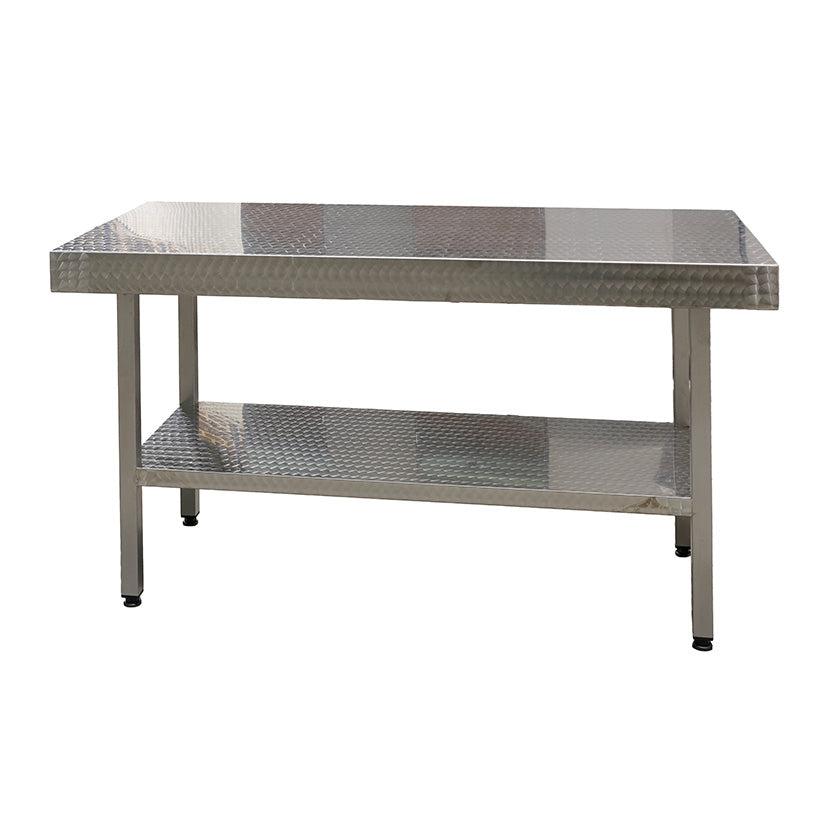 Stainless steel circular polished table with solid undershelf