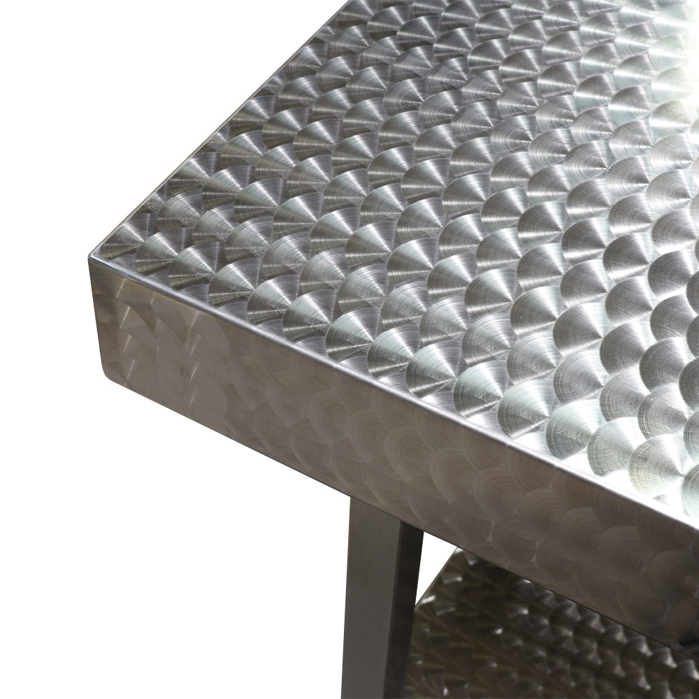 Stainless steel circular polished table with solid undershelf