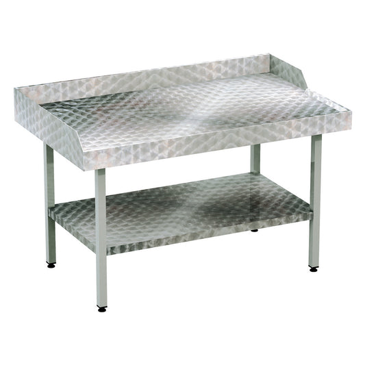 Stainless steel circular polished table with solid undershelf, upstand and outlet