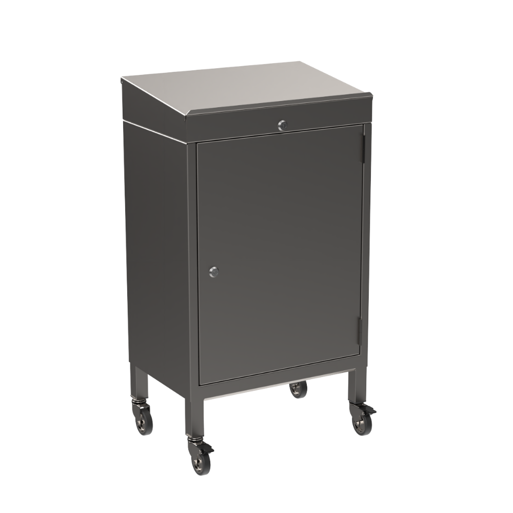 Stainless steel writing desk with cupboard
