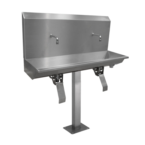 Stainless steel two station knee operated wash trough