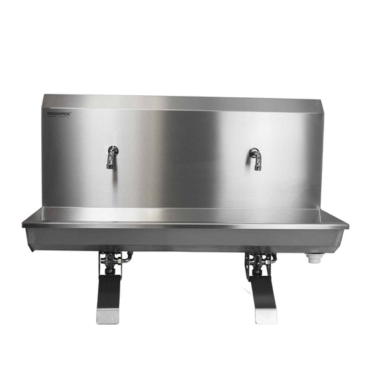 Stainless steel two station knee operated wash trough