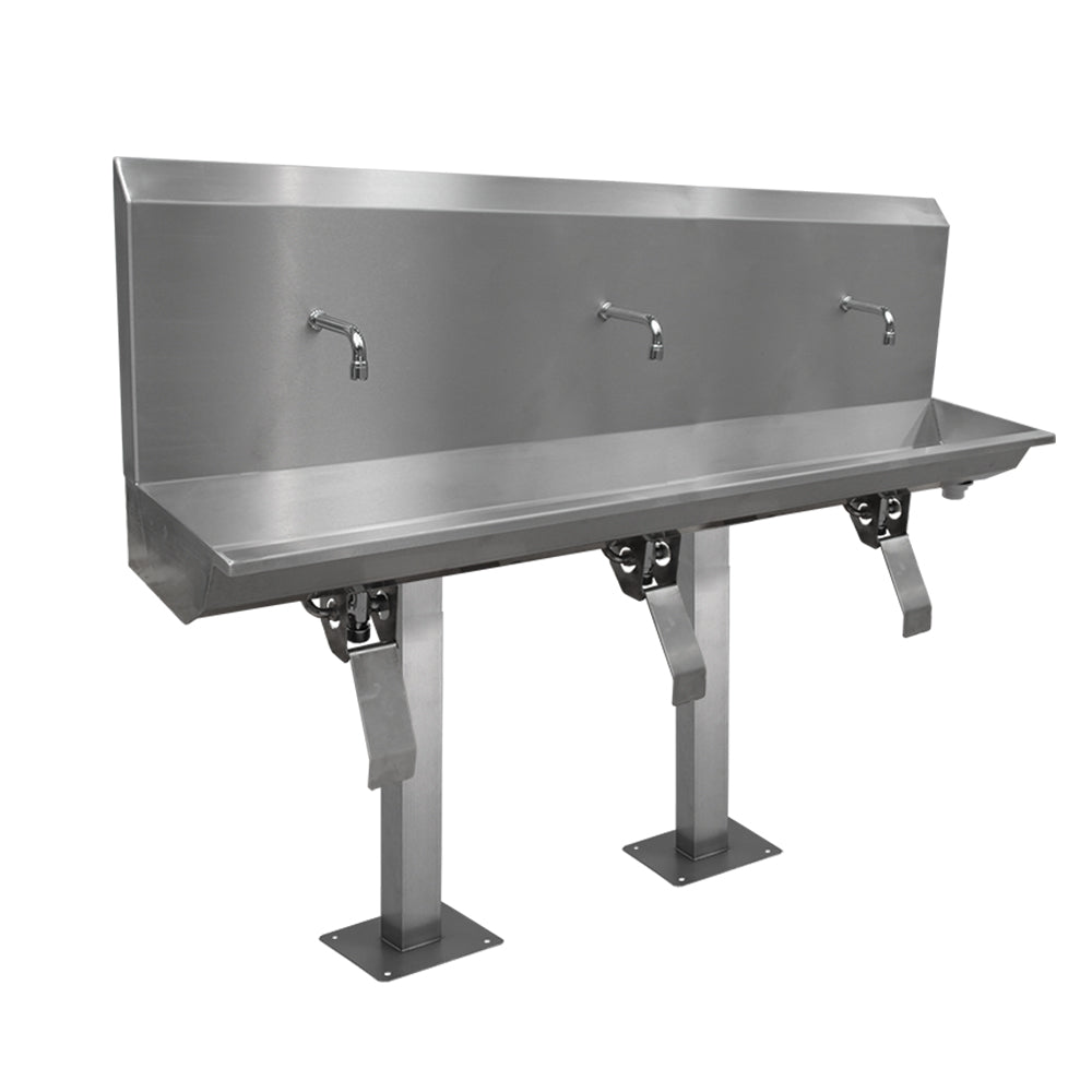 Stainless steel three station knee operated wash trough