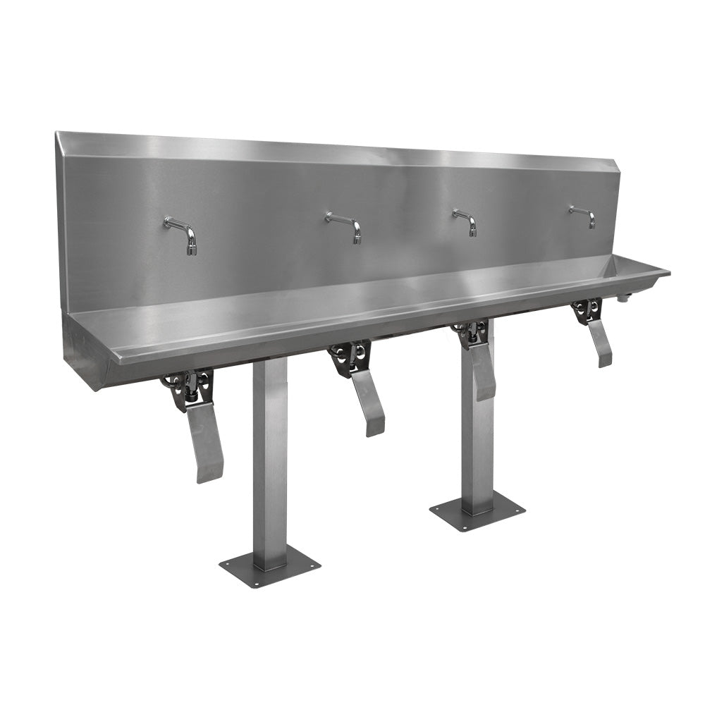 Stainless steel four station knee operated wash trough
