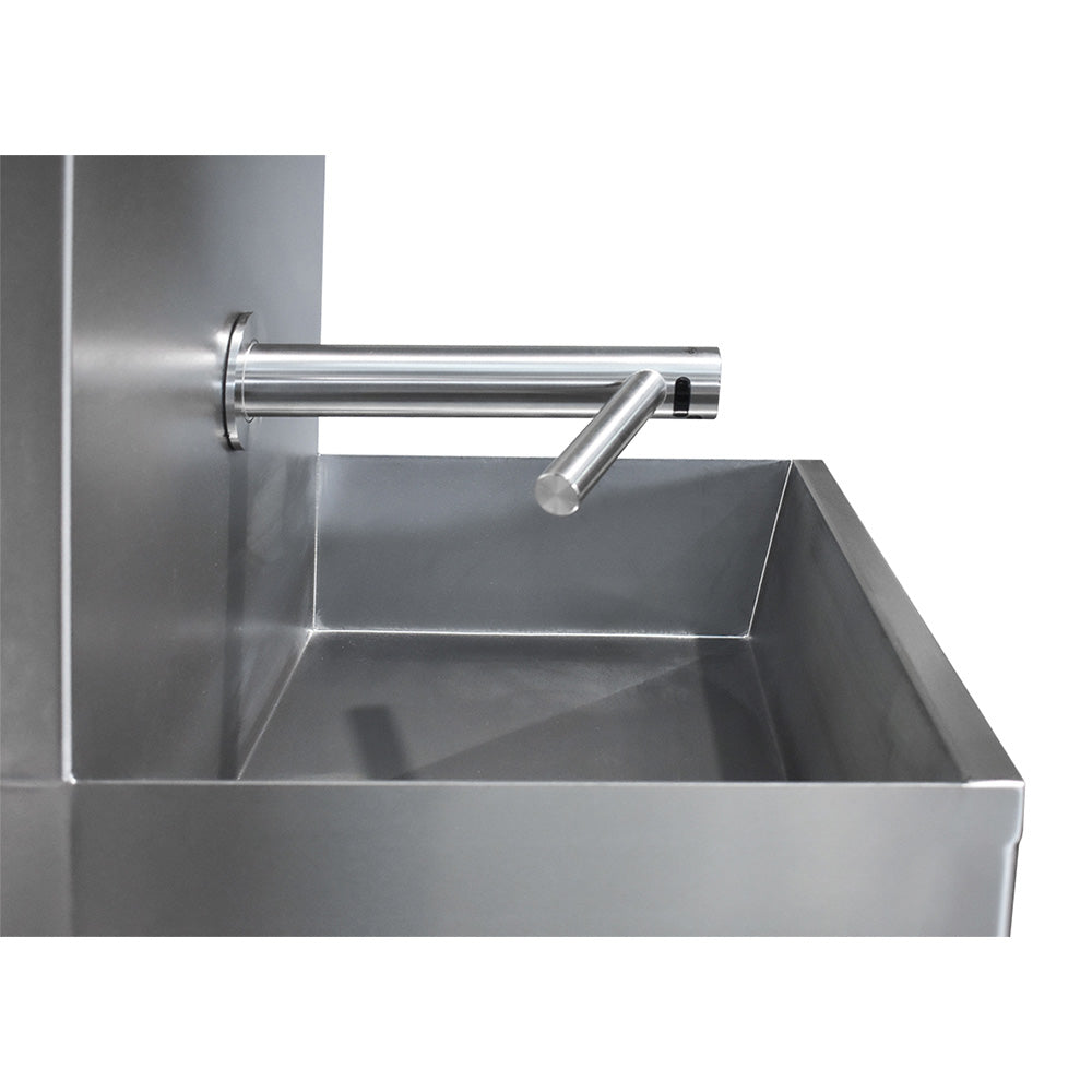 Stainless steel two station wash trough with Dyson Airblade wash + dry tap
