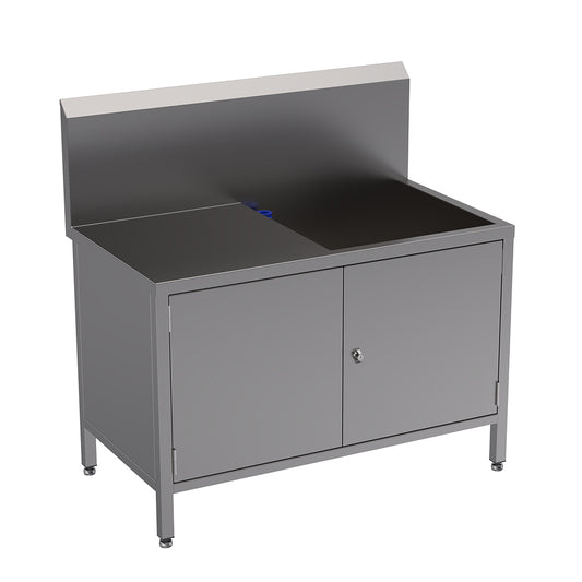 Stainless steel single bowl utility sink with drainer & cupboard