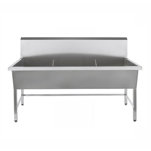 Stainless steel triple bowl utility sink