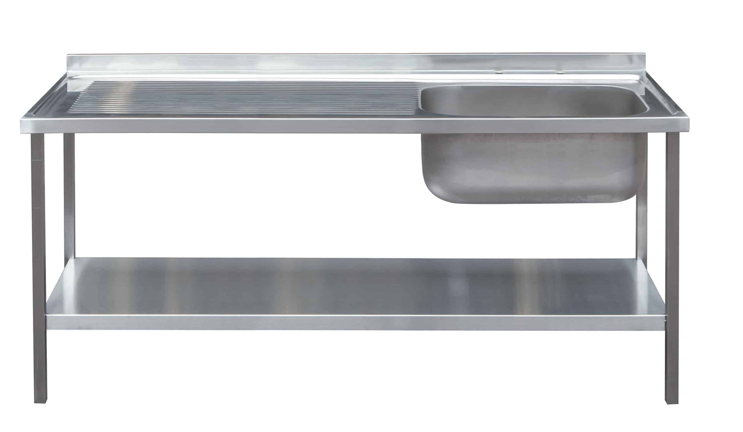 Stainless steel single bowl sink with drainer and under shelf