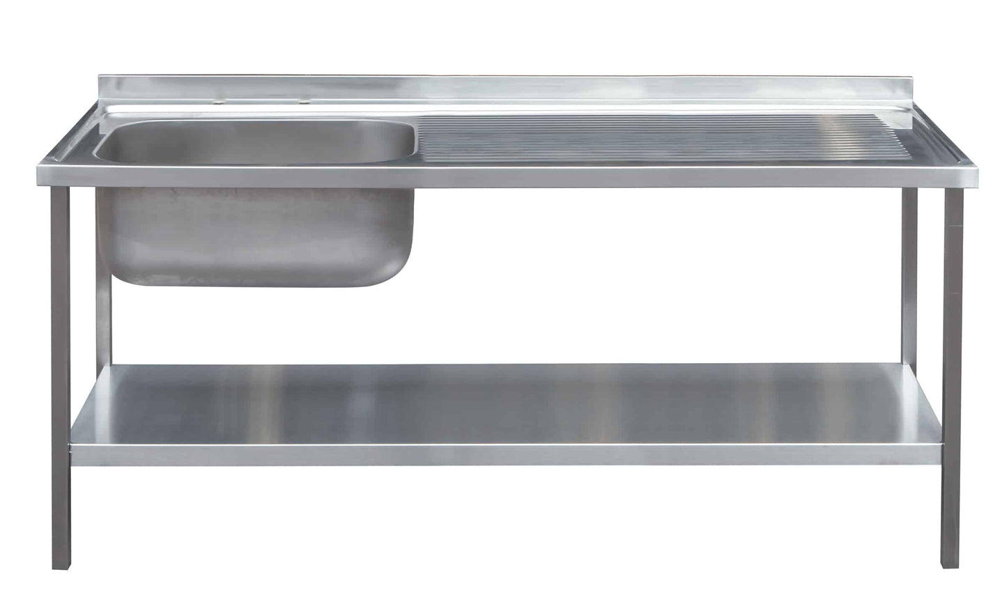 Stainless steel single bowl sink with drainer and under shelf