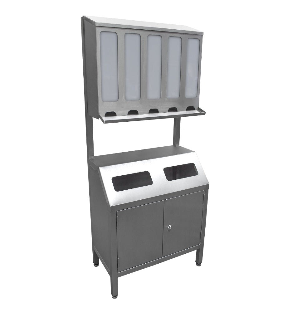 Free standing 5 station PPE dispenser