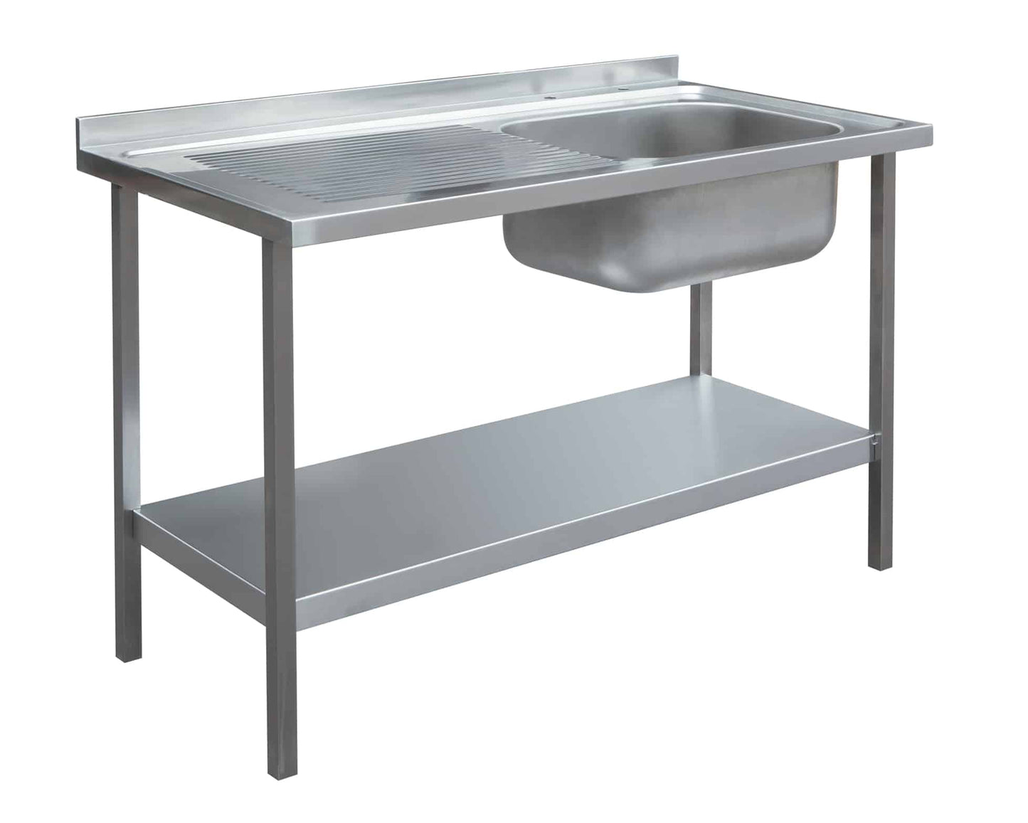Stainless steel single bowl sink with drainer and under shelf