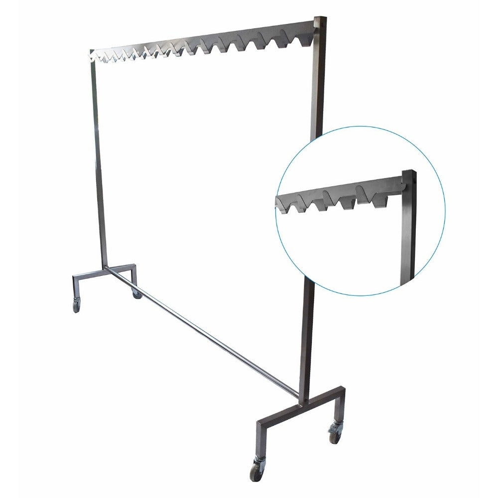 Freestanding stainless steel hooked garment rail