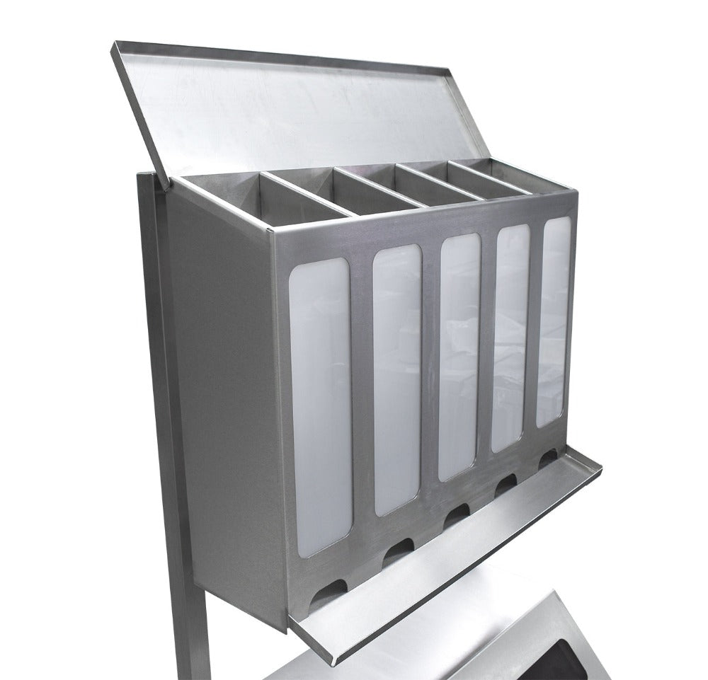 Freestanding five station PPE dispenser