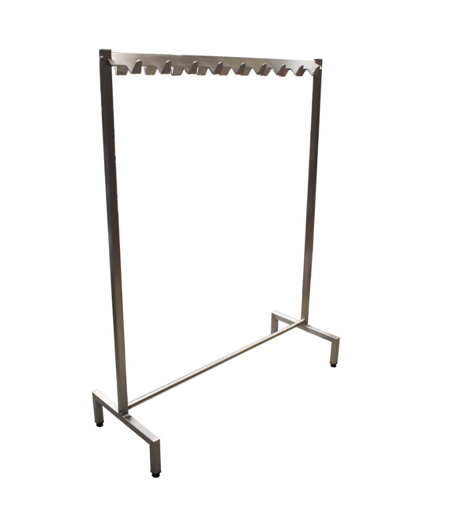 Freestanding stainless steel hooked garment rail