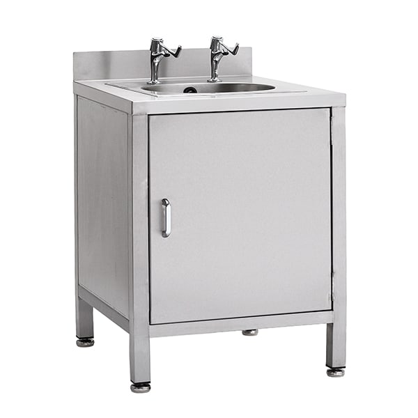 Stainless steel sink with storage cupboard