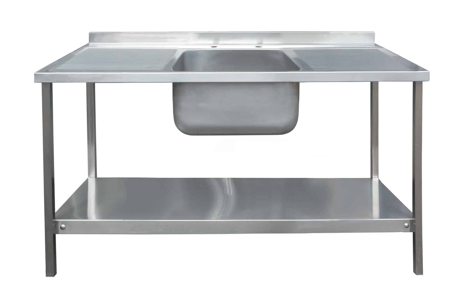 Stainless steel single bowl sink with drainer and under shelf