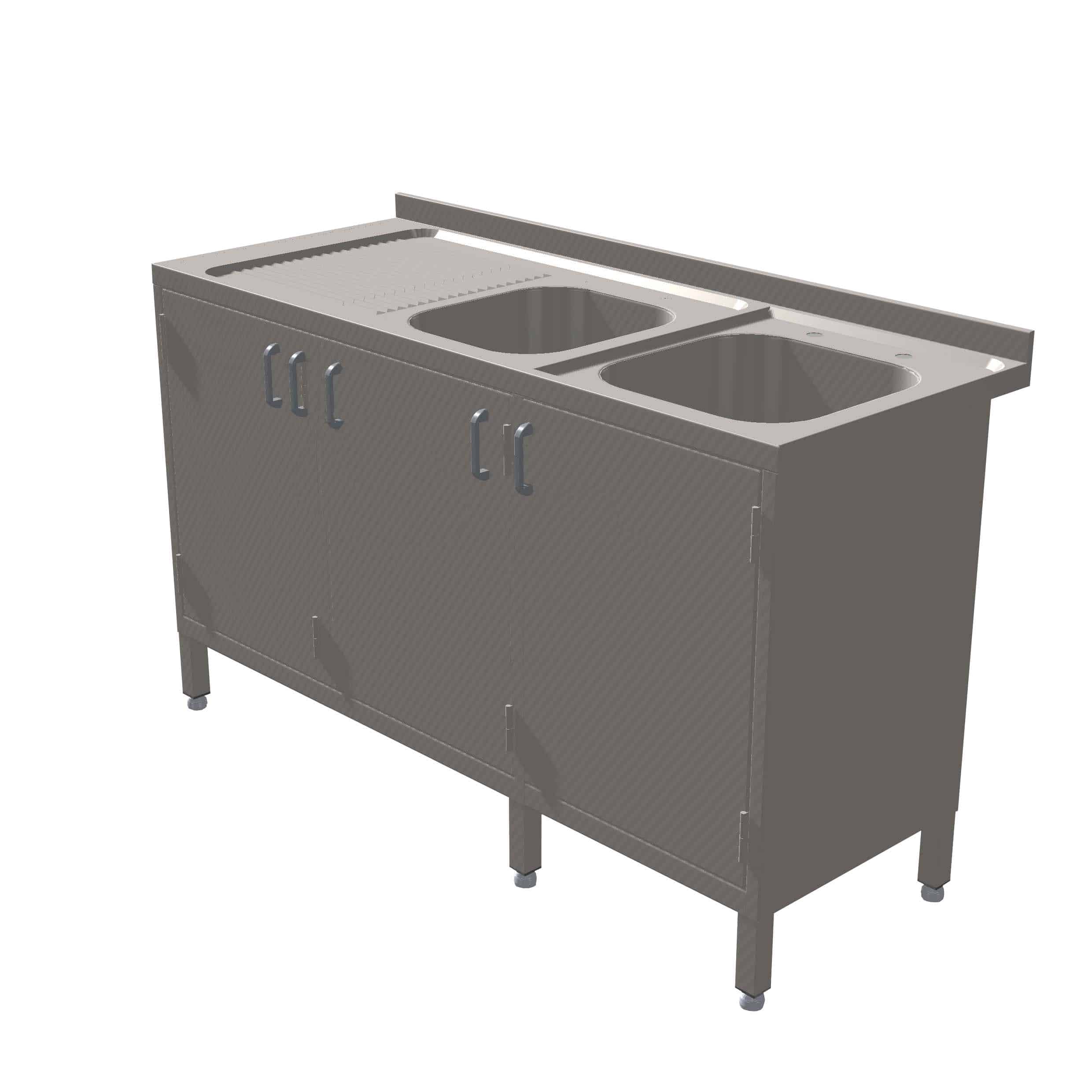 Stainless steel double bowl sink with cupboard