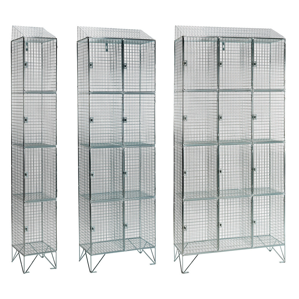 Stainless steel wire mesh lockers with sloping top