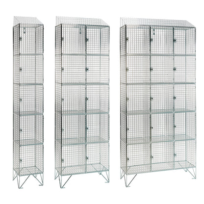 Stainless steel wire mesh lockers with sloping top