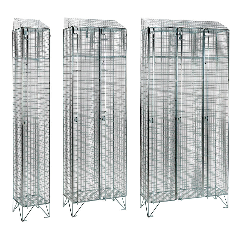 Stackable Wire Lockers Stainless steel wire mesh lockers with sloping top | Teknomek